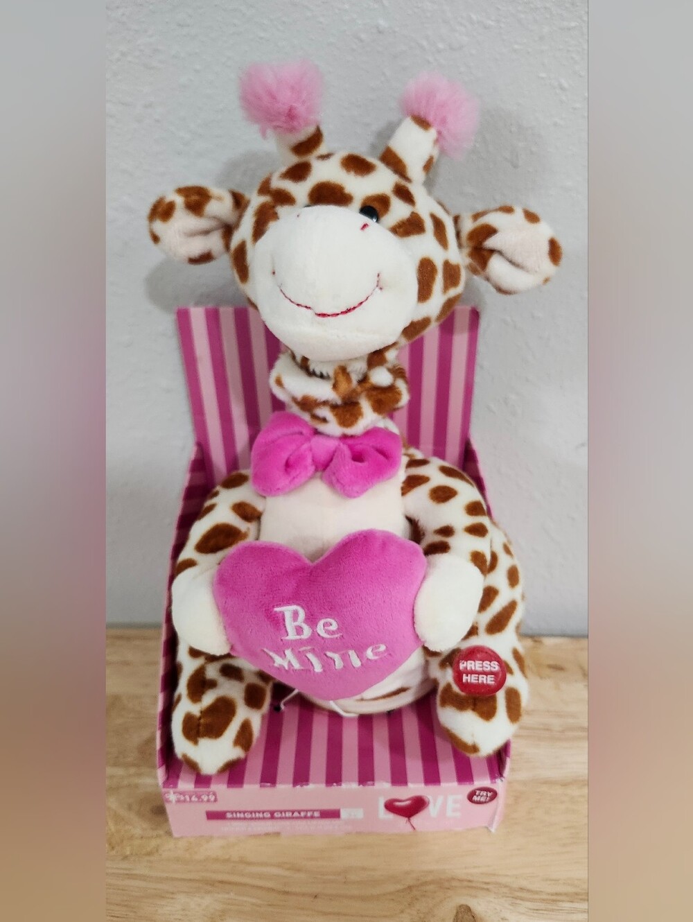 Plush Giraffe Decor with Pink Heart - Be Mine Accent